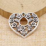 50pcs Heart Flower Charm Pendant Tibetan Bronze Silver DIY Jewelry