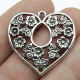 50pcs Heart Flower Charm Pendant Tibetan Bronze Silver DIY Jewelry