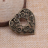 50pcs Heart Flower Charm Pendant Tibetan Bronze Silver DIY Jewelry