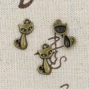 50pcs Charms Cat Fox 17x9mm Antique Pendant Tibetan Bronze Silver DIY Bracelet