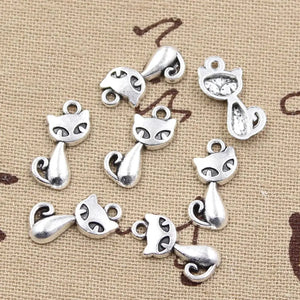 50pcs Charms Cat Fox 17x9mm Antique Pendant Tibetan Bronze Silver DIY Bracelet