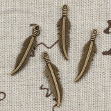 50pcs Double Sided Feather Charms 27x7mm Antique Bronze Silver Pendants DIY