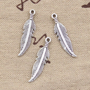 50pcs Double Sided Feather Charms 27x7mm Antique Bronze Silver Pendants DIY
