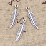 50pcs Double Sided Feather Charms 27x7mm Antique Bronze Silver Pendants DIY