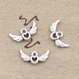 50pcs Antique Silver Fly Heart Charms 16x10mm Pendants DIY Necklace Crafts