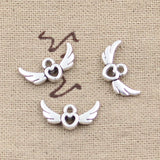 50pcs Antique Silver Fly Heart Charms 16x10mm Pendants DIY Necklace Crafts