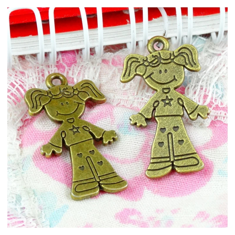 50pcs Antique Bronze Girl Charms 27.1*15MM Pendant Findings DIY Vintage Jewelry