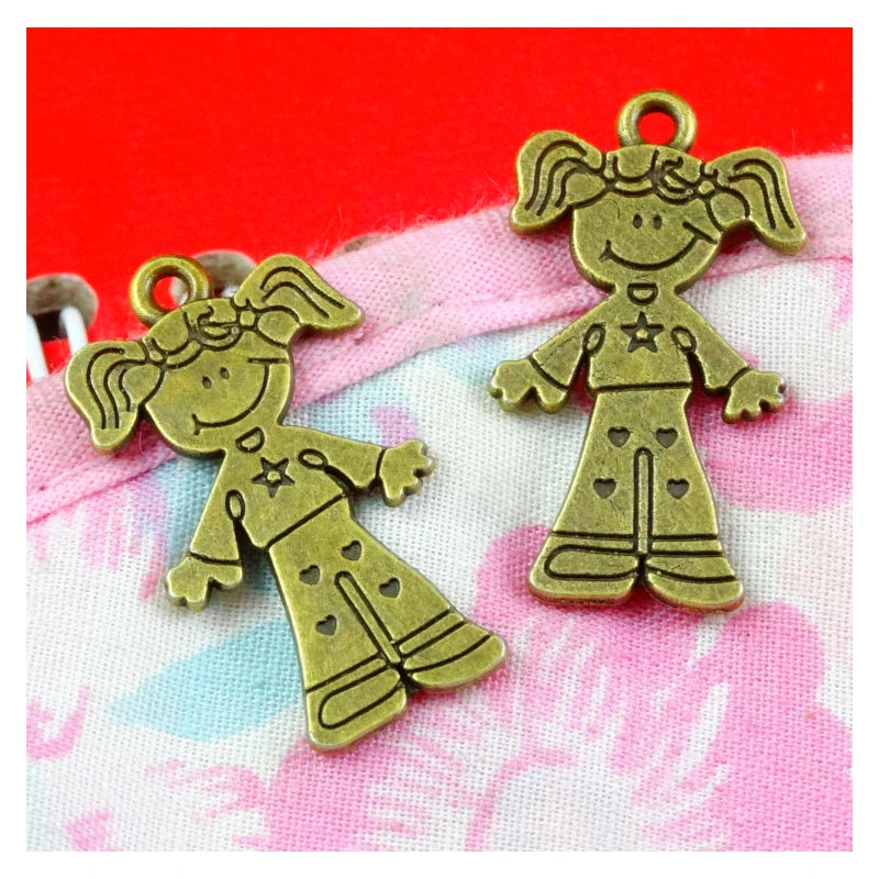 50pcs Antique Bronze Girl Charms 27.1*15MM Pendant Findings DIY Vintage Jewelry