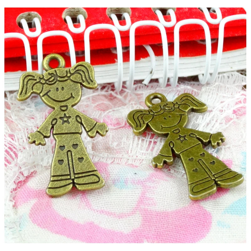 50pcs Antique Bronze Girl Charms 27.1*15MM Pendant Findings DIY Vintage Jewelry