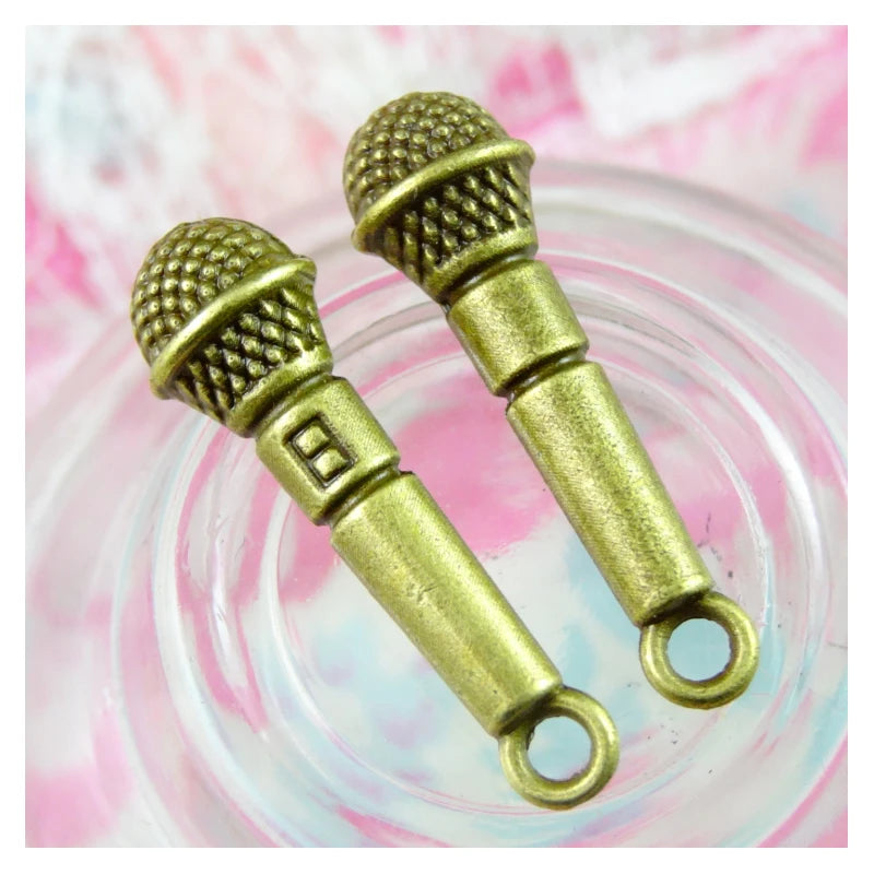 50pcs Microphone Charms Antique Bronze Pendants DIY Jewelry Making