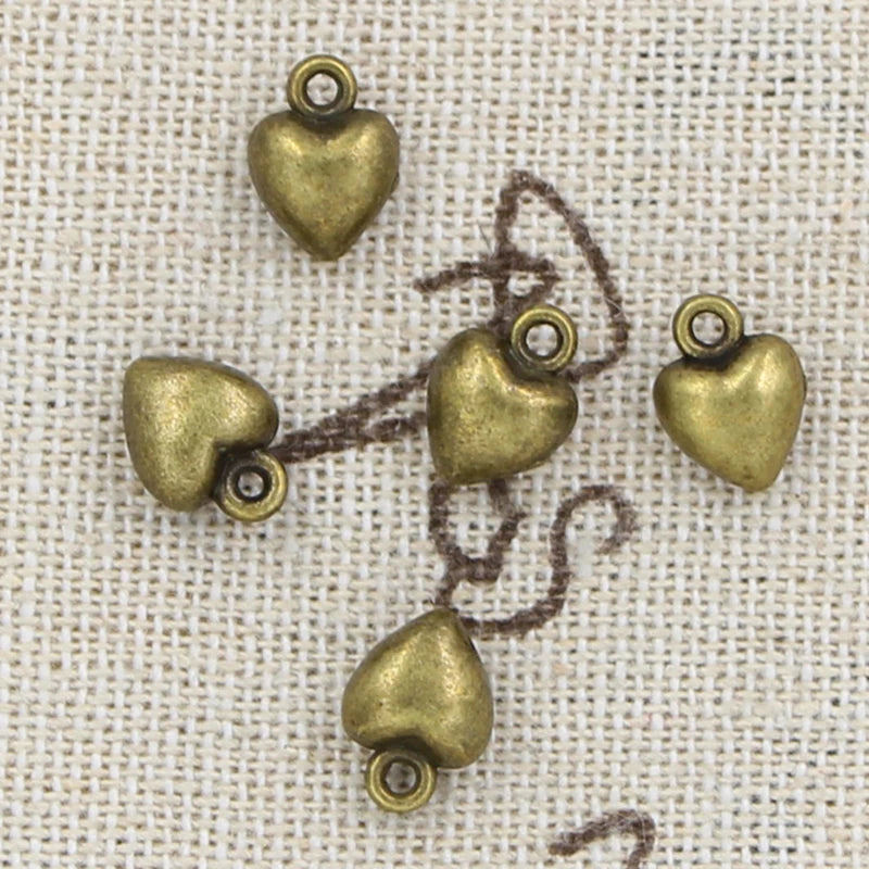 50pcs Puffy Heart Charms for Craft Pendant Making, Vintage Tibetan
