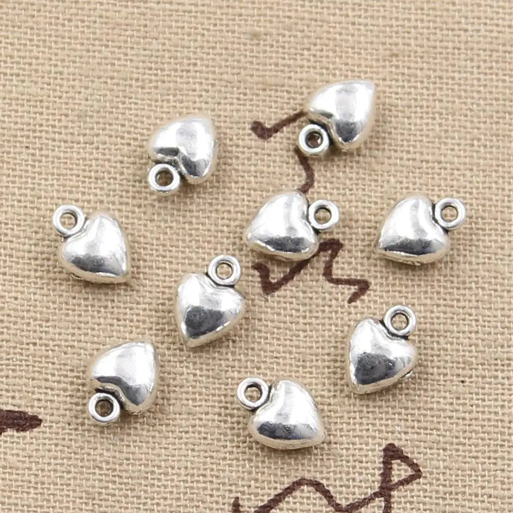 50pcs Puffy Heart Charms for Craft Pendant Making, Vintage Tibetan