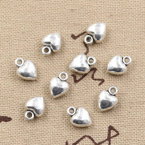 50pcs Puffy Heart Charms for Craft Pendant Making, Vintage Tibetan