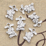 50pcs Rabbit With Carrot 15x10mm Charms Antique Bronze Silver DIY Pendants