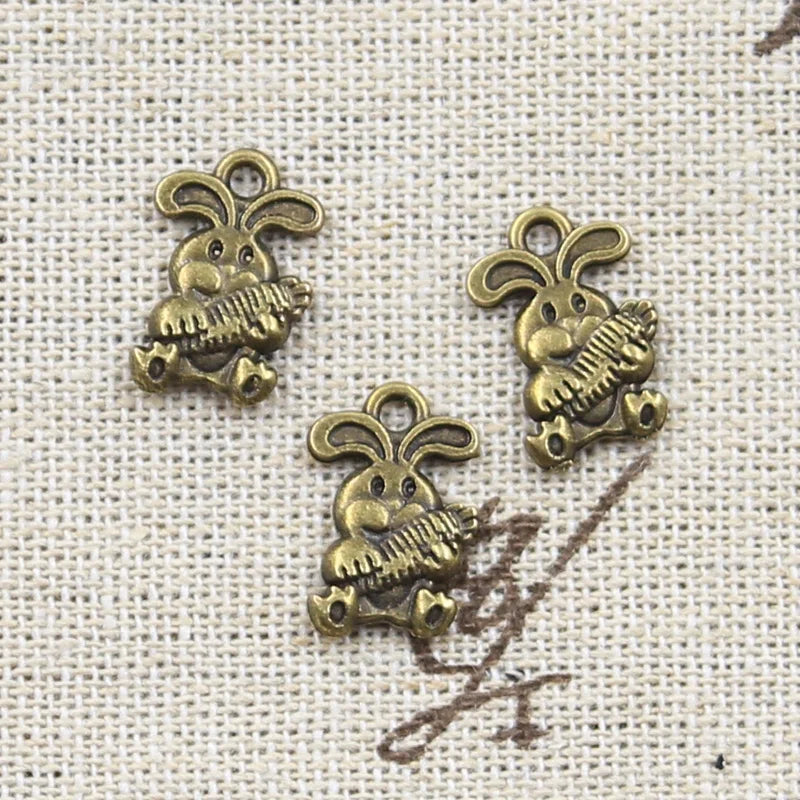 50pcs Rabbit With Carrot 15x10mm Charms Antique Bronze Silver DIY Pendants