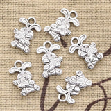 50pcs Rabbit With Carrot 15x10mm Charms Antique Bronze Silver DIY Pendants