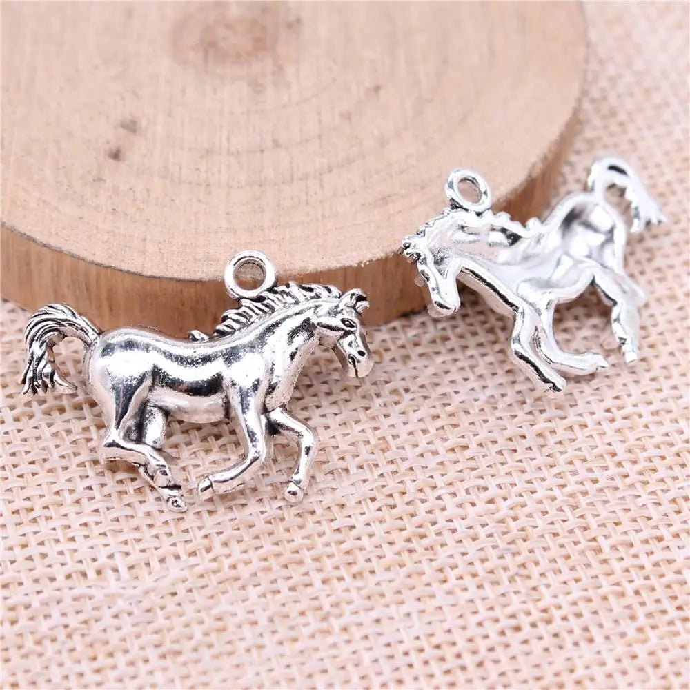 50pcs Horse Charms Antique Silver for DIY Jewelry Making