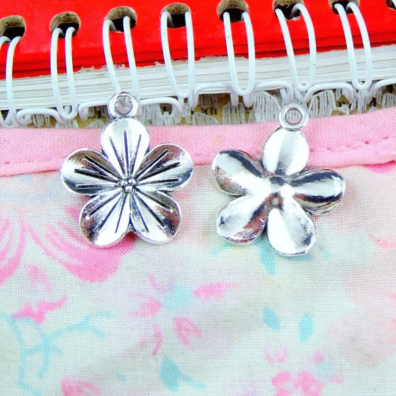 50pcs Flower Charms 22x19mm Antique Bronze & Silver Plated Pendants DIY