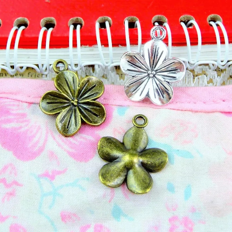 50pcs Flower Charms 22x19mm Antique Bronze & Silver Plated Pendants DIY