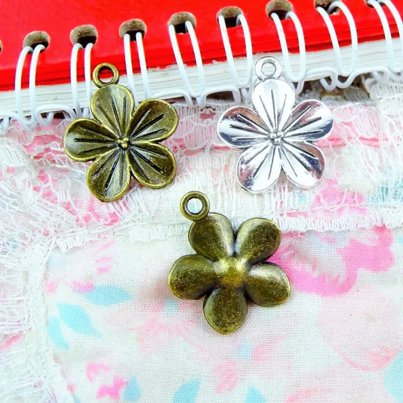 50pcs Flower Charms 22x19mm Antique Bronze & Silver Plated Pendants DIY
