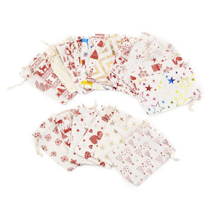 50pcs Christmas Cotton Fabric Drawstring Bags 14x10cm
