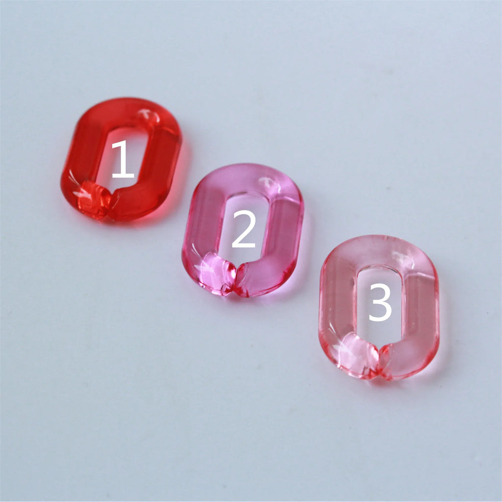 50pcs Clear Red Rose Oval Acrylic Chain Links, Plastic Open Size 31mmx19mm SV071