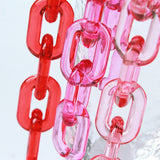 50pcs Clear Red Rose Oval Acrylic Chain Links, Plastic Open Size 31mmx19mm SV071