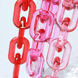 50pcs Clear Red Rose Oval Acrylic Chain Links, Plastic Open Size 31mmx19mm SV071