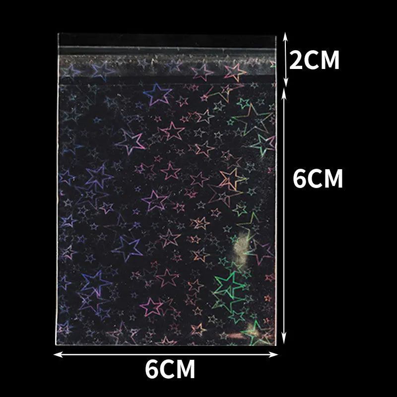 50pcs Clear Cellophane Bags Holographic Flash OPP Self-adhesive Pouches