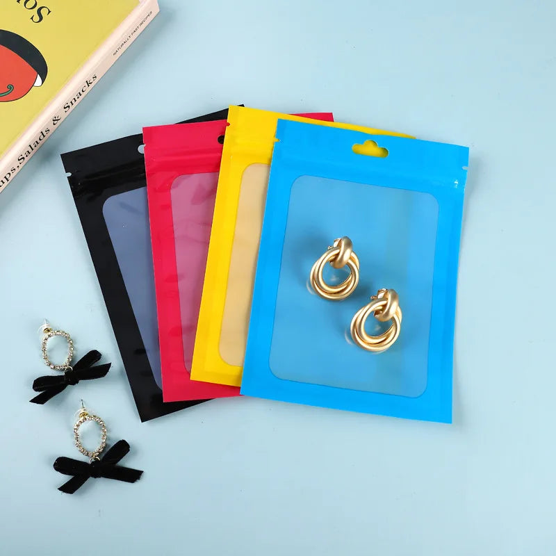 50pcs Colorful Self-sealing Plastic Bags with Window for Jewelry Display