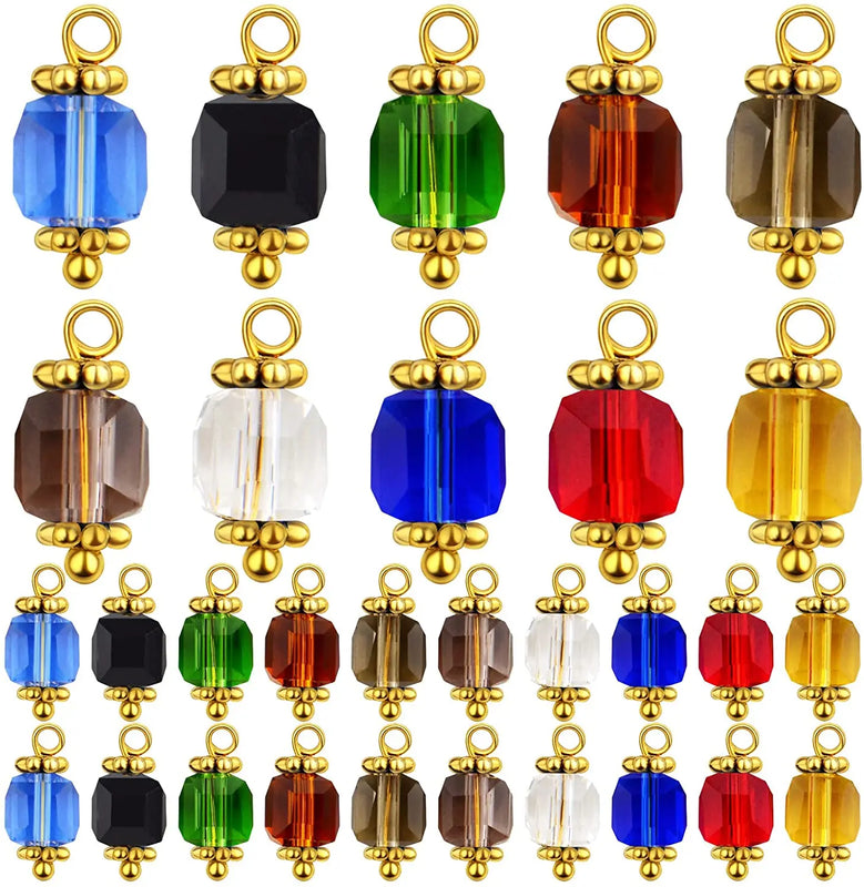 50pcs Crystal Charms Faceted Cube Glass Pendant DIY Jewelry Making 10 Colors