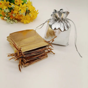 50pcs Silver Drawstring Fabric Bag for Jewelry Packaging Display