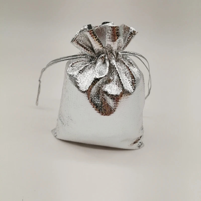 50pcs Silver Drawstring Cloth Bags Wedding Jewelry Packaging