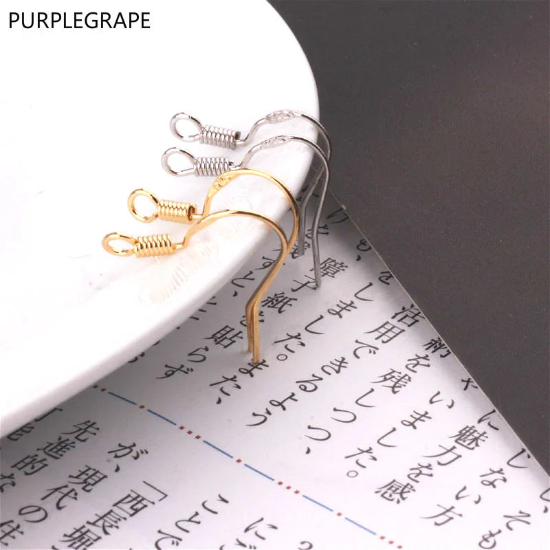 50pcs 18K Gold Plated Spring Ear Hook Earrings Thread DIY Accessories