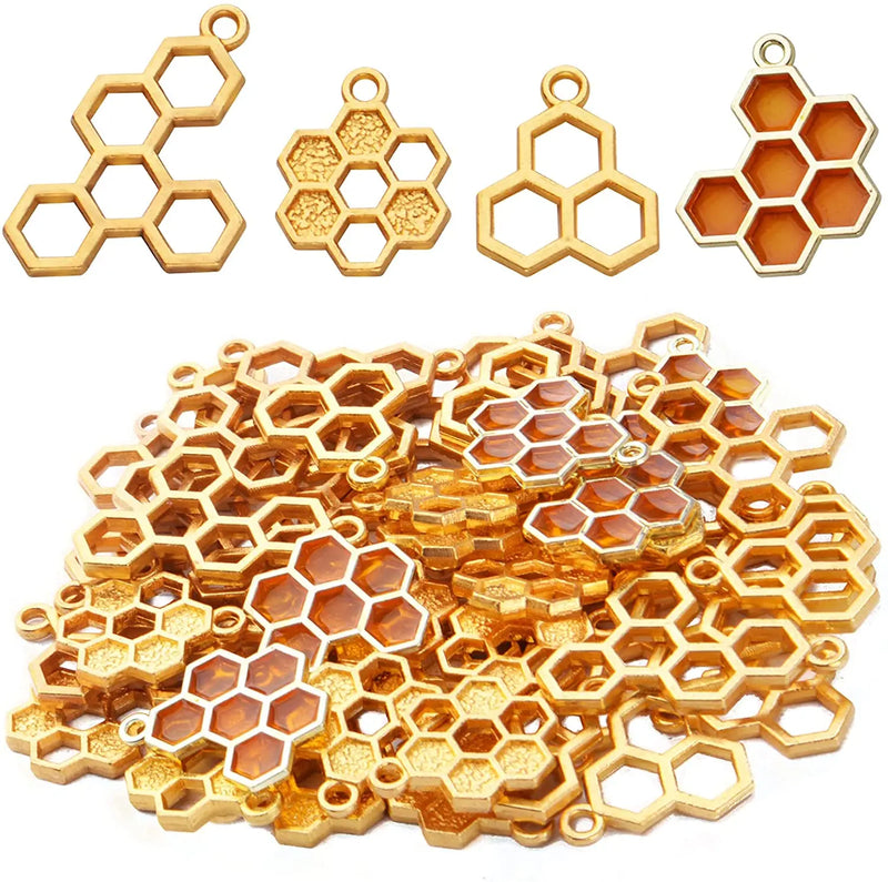 50pcs Enamel Honeycomb Charms Alloy Bee Honeycomb Pendants