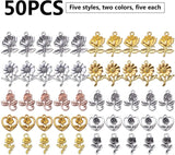 50pcs Flower Pendants Charms for DIY Jewelry Making, 5 Styles