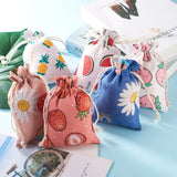 50pcs Fruit Pattern Cotton Linen Storage Bag Drawstring Reusable DIY Pouches