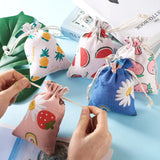 50pcs Fruit Pattern Cotton Linen Storage Bag Drawstring Reusable DIY Pouches