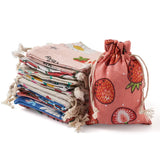 50pcs Fruit Pattern Cotton Linen Storage Bag Drawstring Reusable DIY Pouches