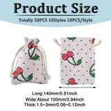 50pcs Fruit Pattern Cotton Linen Storage Bag Drawstring Reusable DIY Pouches