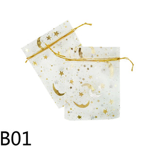50pcs Glitter Star Organza Bags 7x9cm Jewelry Packaging Wedding Party Decor