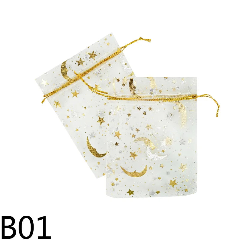 50pcs Glitter Star Organza Bags 7x9cm Jewelry Packaging Wedding Party Decor