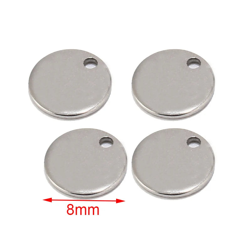 50pcs Gold/Rose Stainless Steel Blank Dog Tags Round Charm Pendants 6mm/8mm/10mm