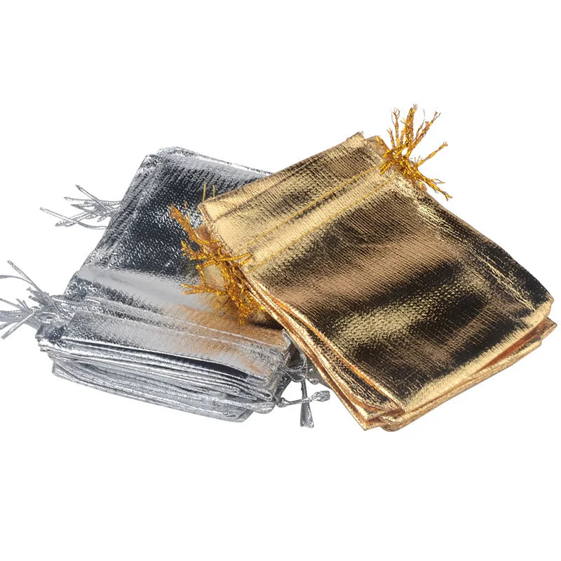 50pcs Silver Organza Bag Jewelry Packaging Wedding Favor Pouches Gift Bags