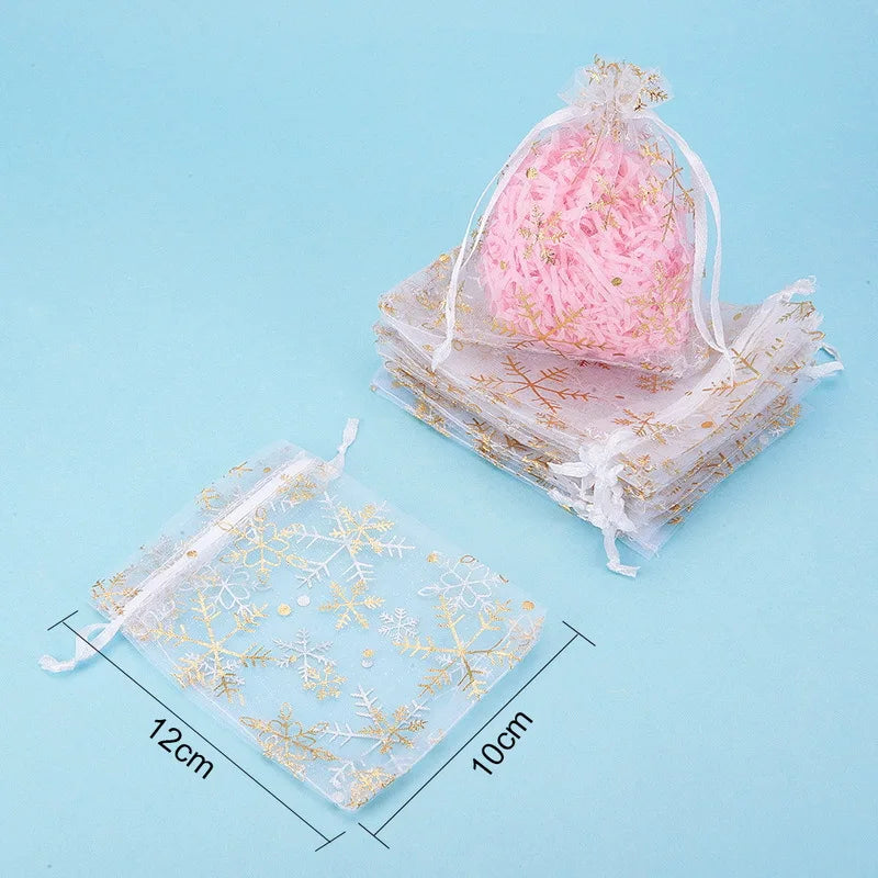 50pcs Silver Snowflake Organza Sheer Gauze Jewelry Bags Christmas Gift Bags