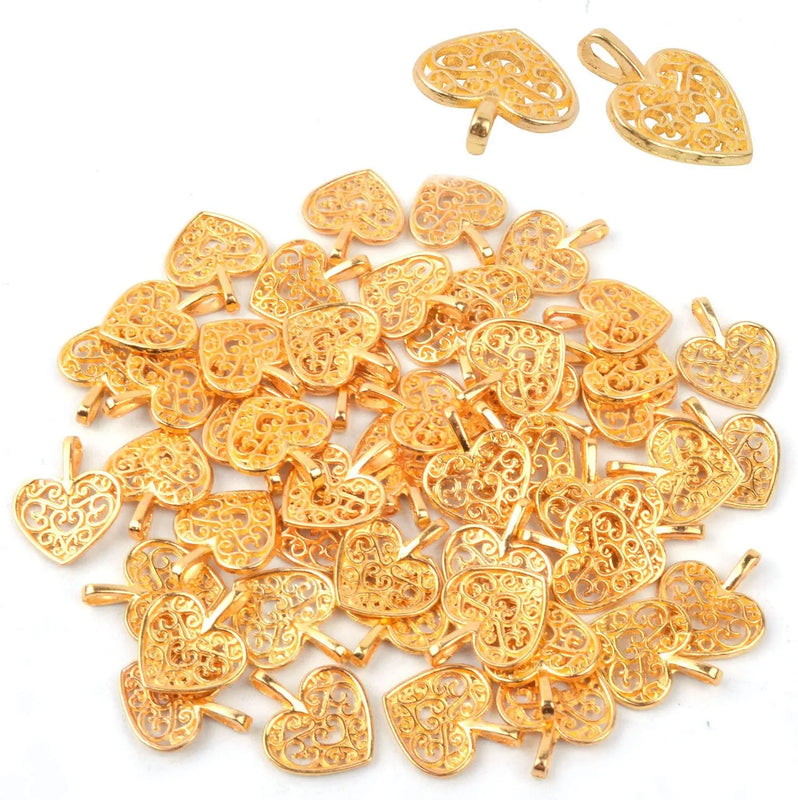 50pcs Golden Heart Shape Charms for DIY Bracelets Necklaces