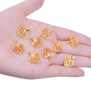 50pcs Golden Heart Shape Charms for DIY Bracelets Necklaces