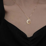 50pcs Golden Plated Moon Star Charms with Rhinestone Celestial Pendants