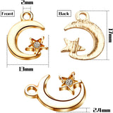 50pcs Golden Plated Moon Star Charms with Rhinestone Celestial Pendants