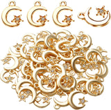 50pcs Golden Plated Moon Star Charms with Rhinestone Celestial Pendants